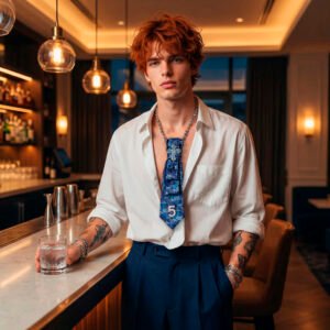 Cravate N°5 Florale Bleue