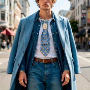 Cravate bleu avec un Camé